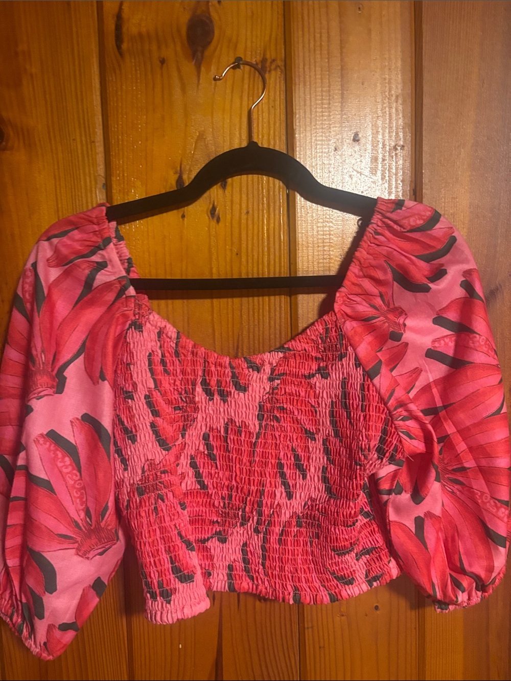 Pink Smocked Square-Neck Crop Top size medium